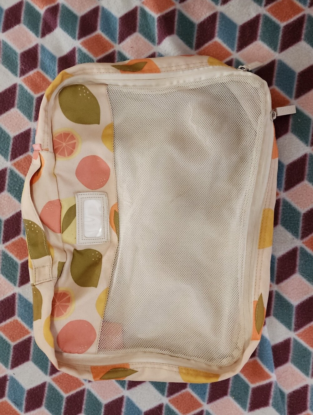 Calpak Peach & Olive Fruit Print Mesh Storage Organizer